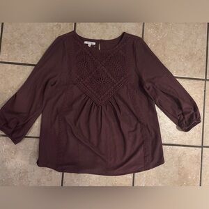 Maurices Deep Burgundy Crochet Accent Blouse